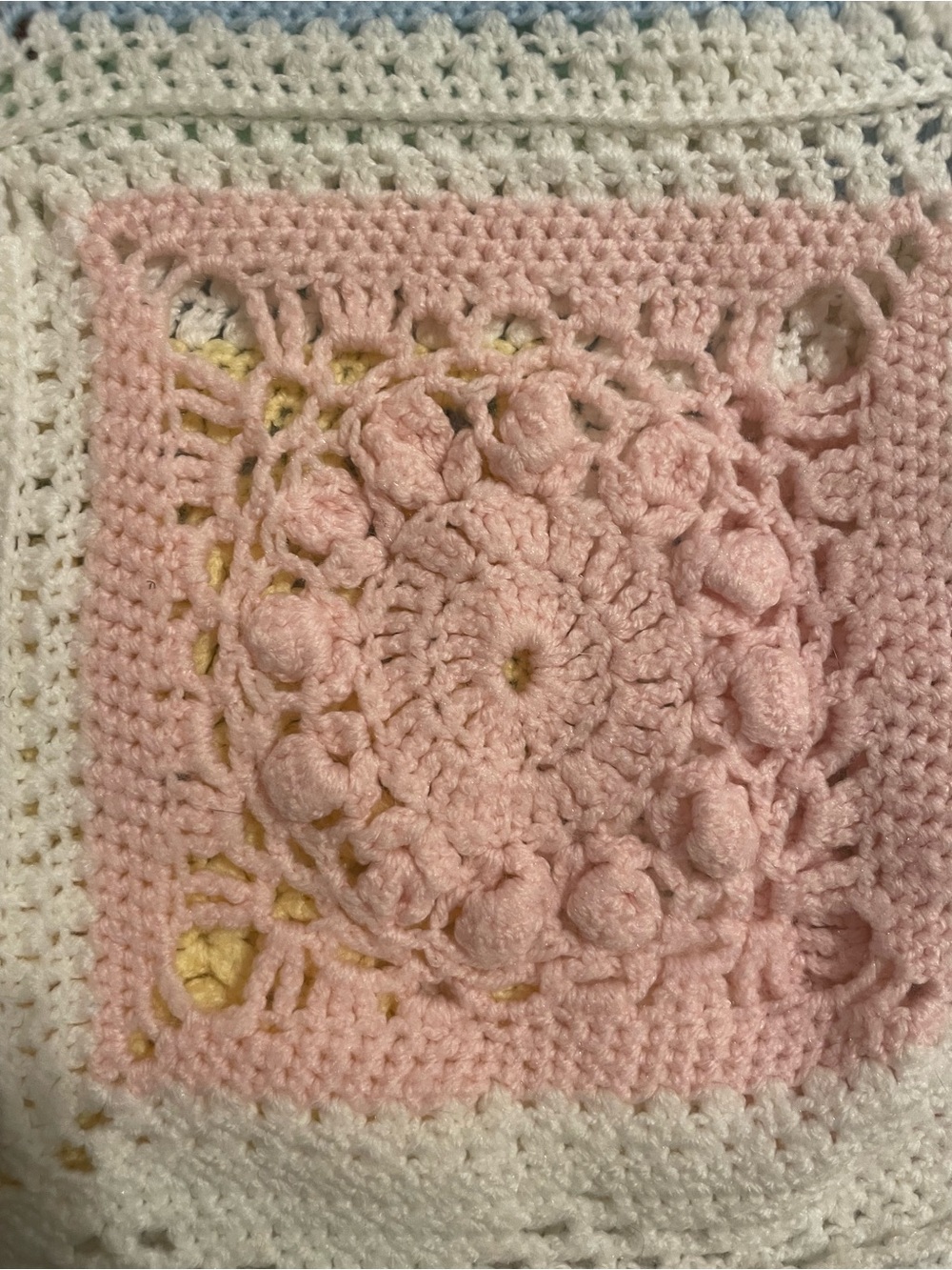 Unisex Handmade Crochet Pastel Fine Detailed Square Baby Blanket. See descr.NWT! - Picture 4 of 6